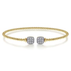 14K Yellow Gold Bujukan Split Cuff Bracelet with Pave Diamond Squares