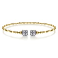 14K Yellow Gold Bujukan Split Cuff Bracelet with Pave Diamond Squares