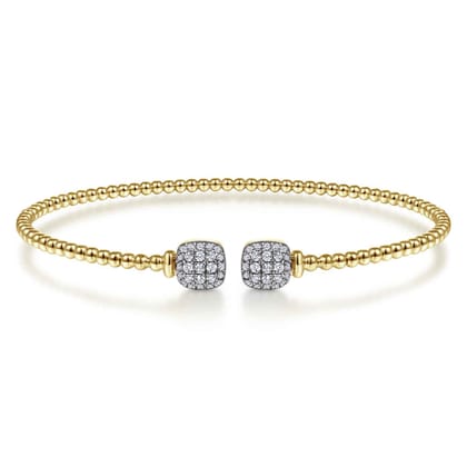 14K Yellow Gold Bujukan Split Cuff Bracelet with Pave Diamond Squares