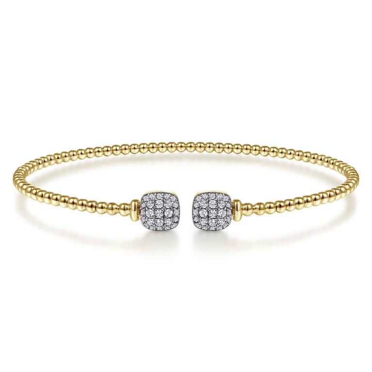 14K Yellow Gold Bujukan Split Cuff Bracelet with Pave Diamond Squares - 0.3 ct - Shot 1