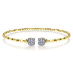 14K Yellow Gold Bujukan Split Cuff Bracelet with Pave Diamond Squares