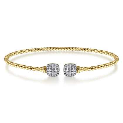 14K Yellow Gold Bujukan Split Cuff Bracelet with Pave Diamond Squares