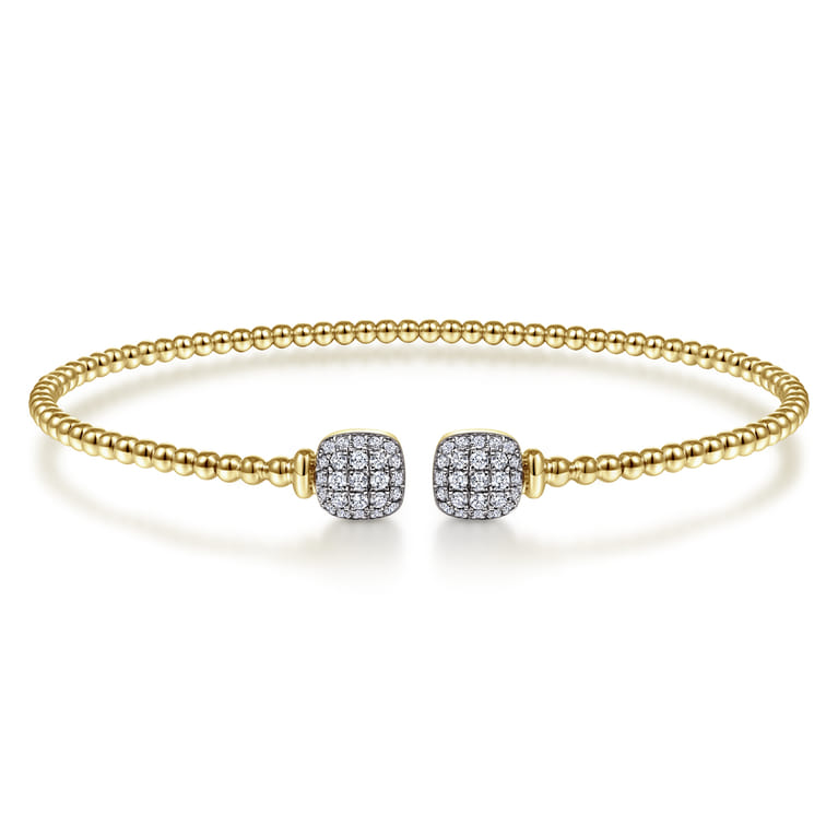 14K Yellow Gold Bujukan Split Cuff Bracelet with Pave Diamond Squares - 0.3 ct - Shot 1