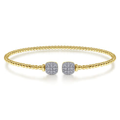 14K Yellow Gold Bujukan Split Cuff Bracelet with Pave Diamond Squares
