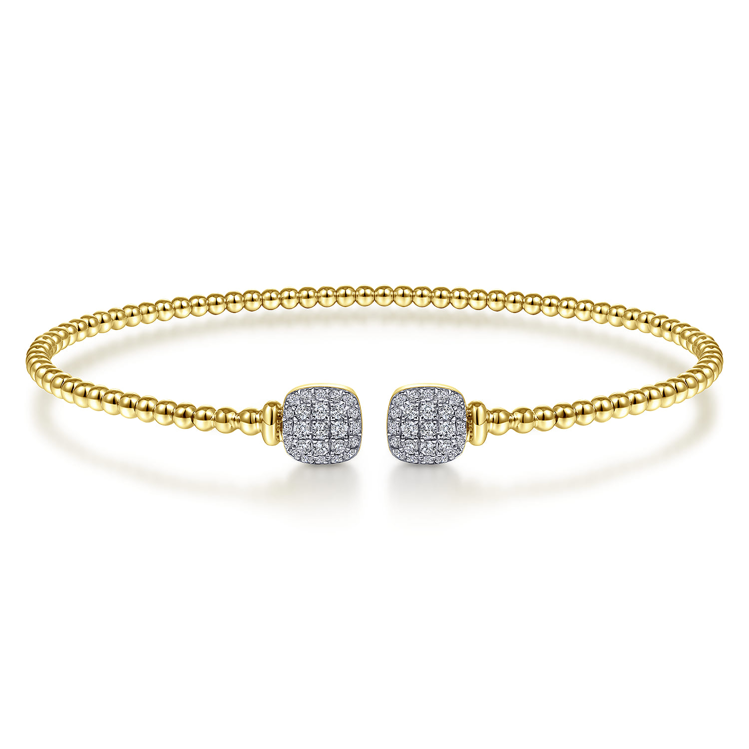 14K Yellow Gold Bujukan Split Cuff Bracelet with Pave Diamond Squares - 0.3 ct - Shot 1