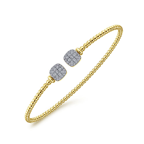 14K Yellow Gold Bujukan Split Cuff Bracelet with Pave Diamond Squares - 0.3 ct - Shot 2