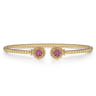 14K Yellow Gold Bujukan Split Cuff Bracelet with Ruby Pave Flower Caps