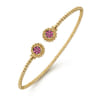 14K Yellow Gold Bujukan Split Cuff Bracelet with Ruby Pave Flower Caps