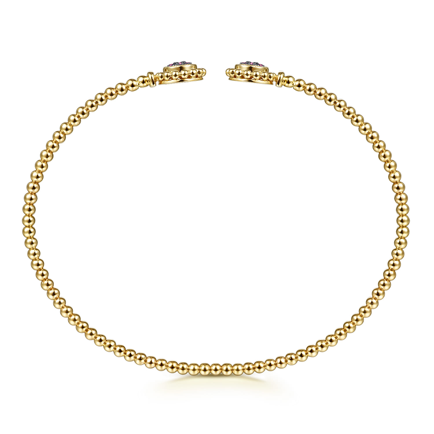 14K Yellow Gold Bujukan Split Cuff Bracelet with Ruby Pave Flower Caps - Shot 3