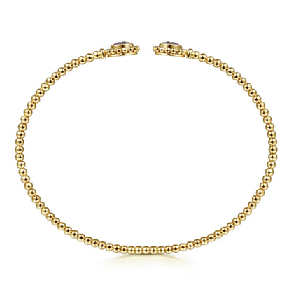 14K Yellow Gold Bujukan Split Cuff Bracelet with Ruby Pave Flower Caps