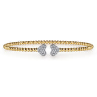 14K Yellow Gold Bujukan Split Cuff Bracelet with White Gold Pave Diamond Hearts