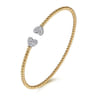 14K Yellow Gold Bujukan Split Cuff Bracelet with White Gold Pave Diamond Hearts - 0.19 ct