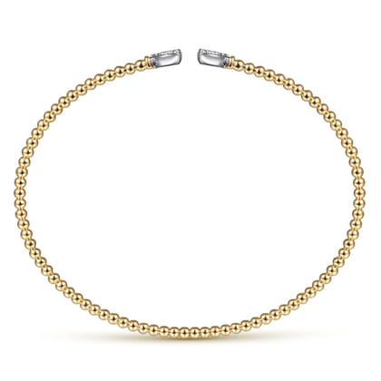 14K Yellow Gold Bujukan Split Cuff Bracelet with White Gold Pave Diamond Hearts
