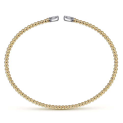 14K Yellow Gold Bujukan Split Cuff Bracelet with White Gold Pave Diamond Hearts - 0.19 ct - Shot 3