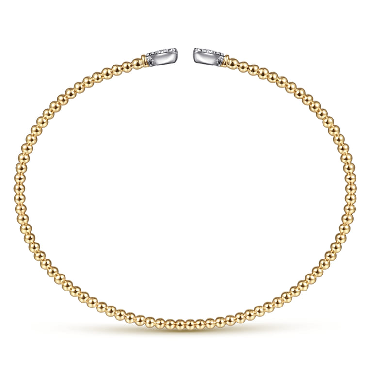14K Yellow Gold Bujukan Split Cuff Bracelet with White Gold Pave Diamond Hearts - 0.19 ct - Shot 3