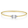 14K Yellow Gold Bujukan Split Cuff Bracelet with White Gold Pave Diamond Hearts - 0.19 ct