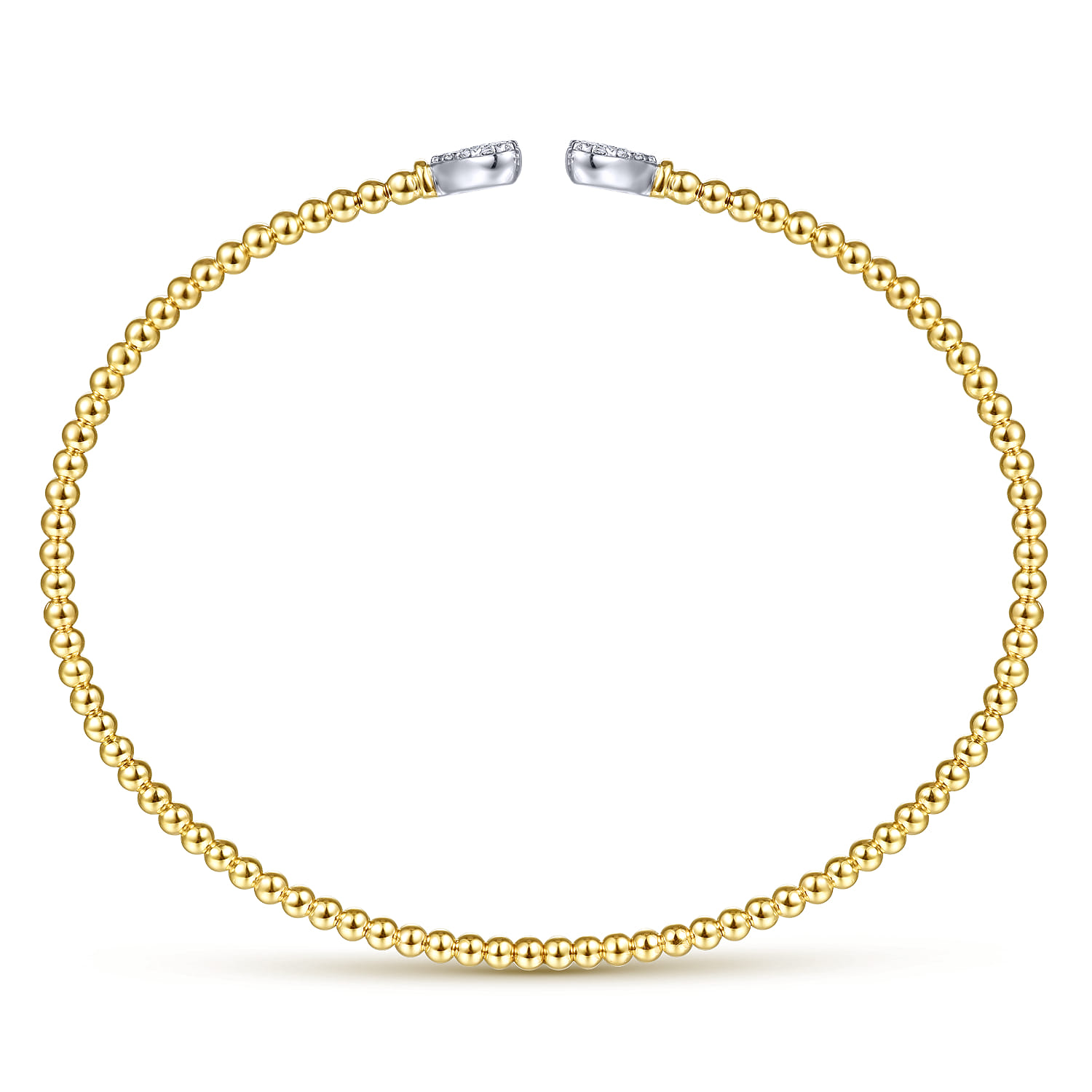 14K Yellow Gold Bujukan Split Cuff Bracelet with White Gold Pave Diamond Hearts - 0.19 ct - Shot 3