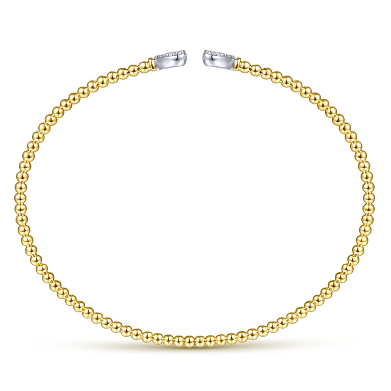 14K Yellow Gold Bujukan Split Cuff Bracelet with White Gold Pave Diamond Hearts - 0.19 ct - Shot 3