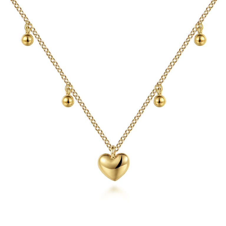 14K Yellow Gold Bujukan Station Necklace with Heart Drop - Shot 1