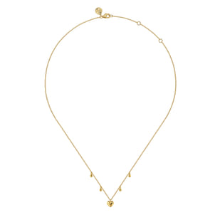 14K Yellow Gold Bujukan Station Necklace with Heart Drop