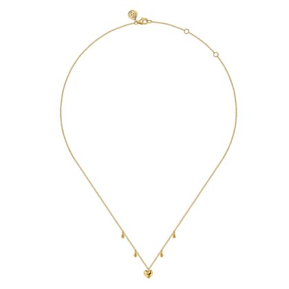 14K Yellow Gold Bujukan Station Necklace with Heart Drop