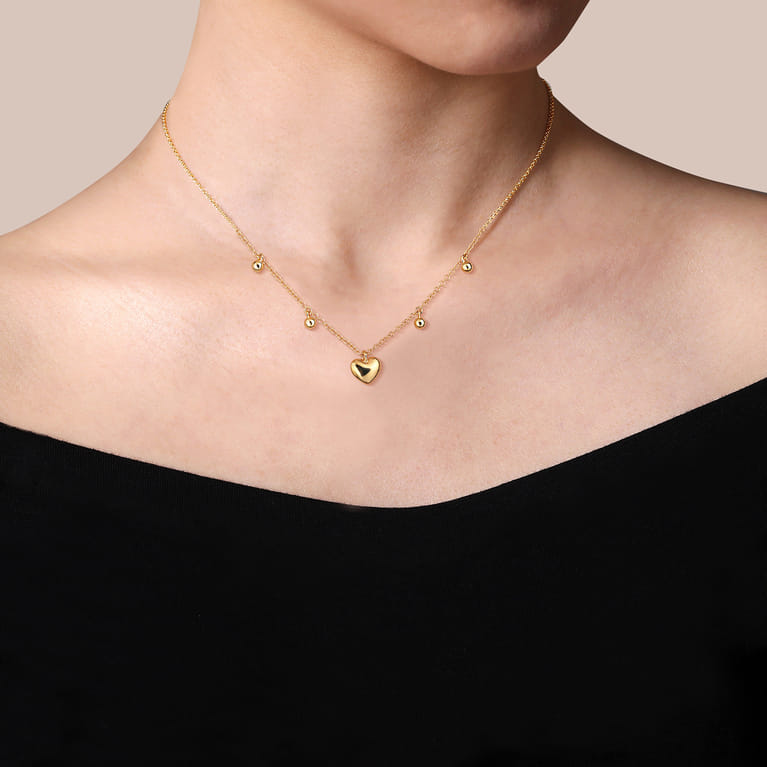 14K Yellow Gold Bujukan Station Necklace with Heart Drop - Shot 3