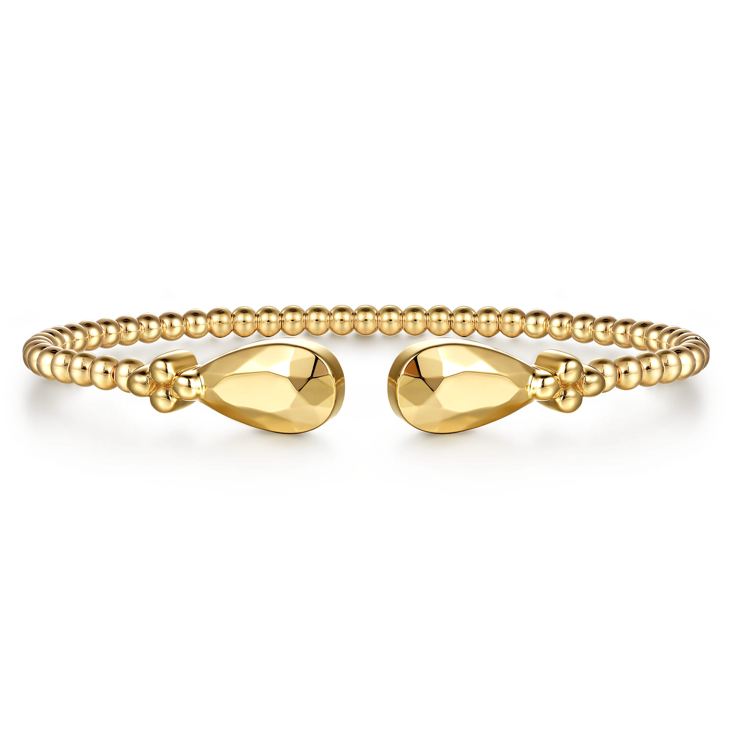 14K Yellow Gold Bujukan Teardrop And Clover Cuff Bangle Bracelet - Shot 1