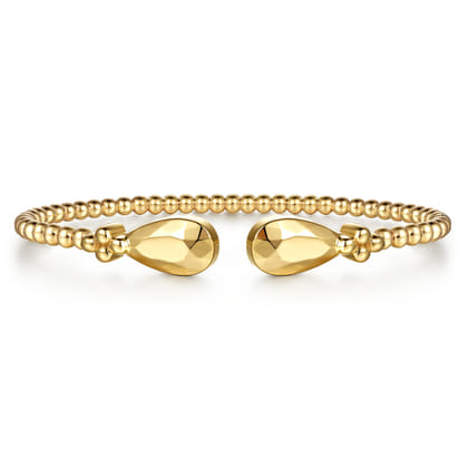 14K Yellow Gold Bujukan Teardrop And Clover Cuff Bangle Bracelet
