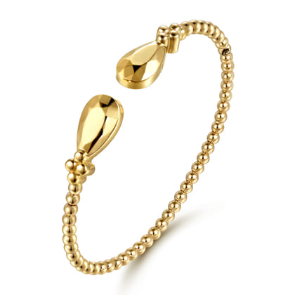 14K Yellow Gold Bujukan Teardrop And Clover Cuff Bangle Bracelet