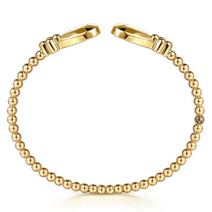 14K Yellow Gold Bujukan Teardrop And Clover Cuff Bangle Bracelet