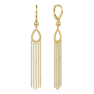 14K Yellow Gold Bujukan Teardrop Tassel Earrings