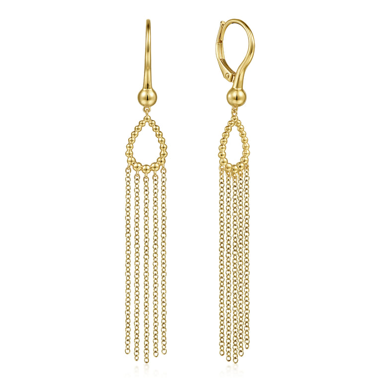 14K Yellow Gold Bujukan Teardrop Tassel Earrings - Shot 1