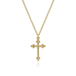 14K Yellow Gold Bujukan Twisted Rope Cross Pendant Necklace