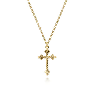 14K Yellow Gold Bujukan Twisted Rope Cross Pendant Necklace