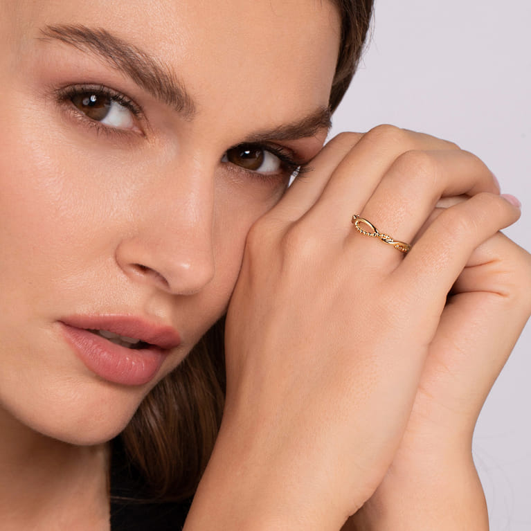 14K Yellow Gold Bujukan Twisted Stackable Ring - Shot 5