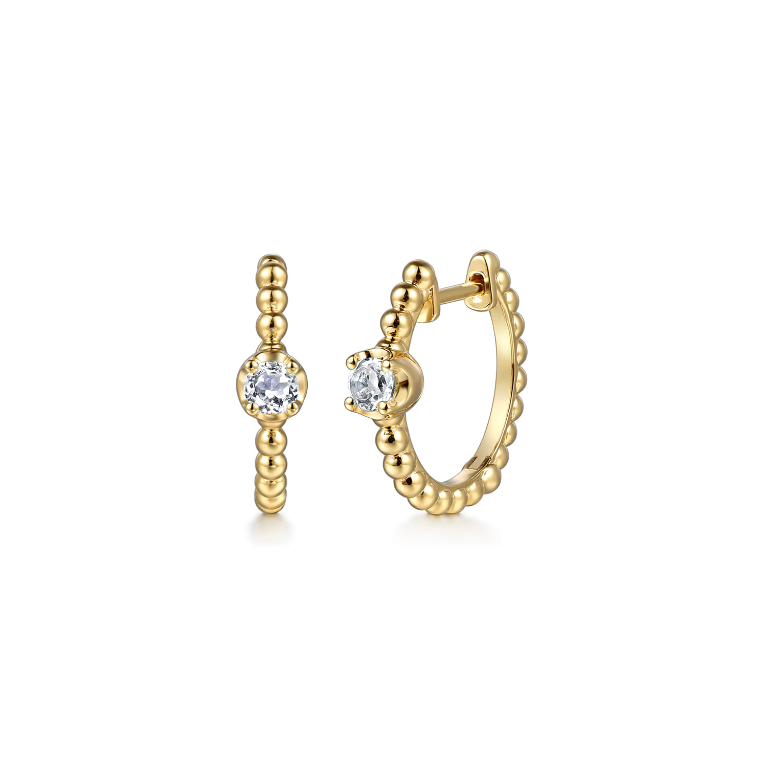 14K Yellow Gold Bujukan White Sapphire 15mm Huggie Earrings - Shot 1