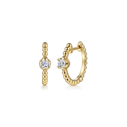 14K Yellow Gold Bujukan White Sapphire 15mm Huggie Earrings