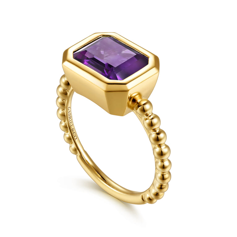 14K Yellow Gold Bujukan and Amethyst Stackable Ring - Shot 3
