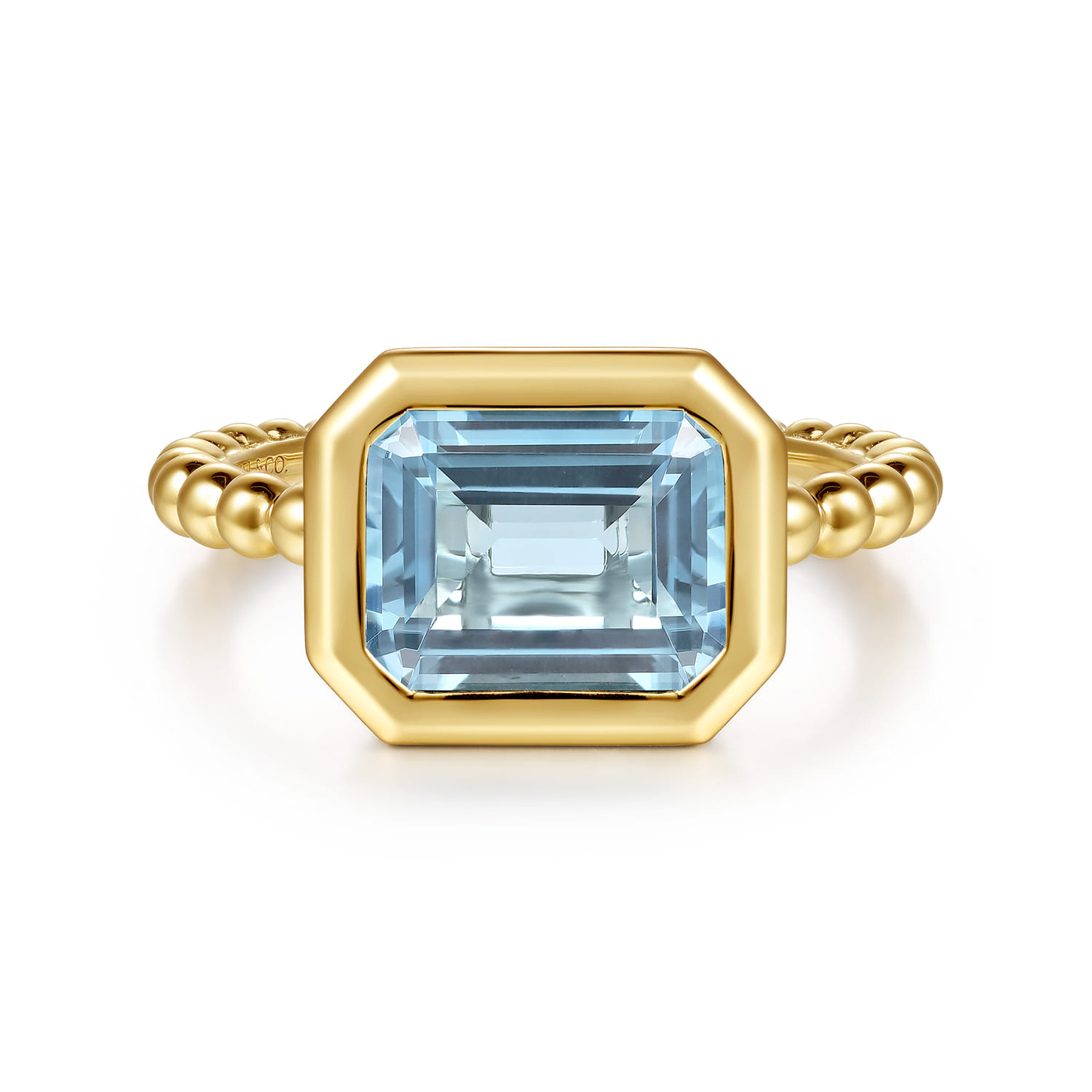 14K Yellow Gold Bujukan and Aquamarine Stackable Ring - Shot 1