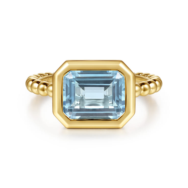 14K Yellow Gold Bujukan and Aquamarine Stackable Ring - Shot 1