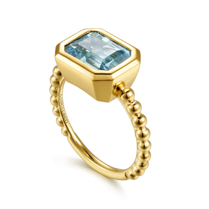 14K Yellow Gold Bujukan and Aquamarine Stackable Ring