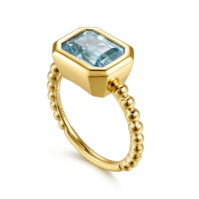 14K Yellow Gold Bujukan and Aquamarine Stackable Ring - Shot 3