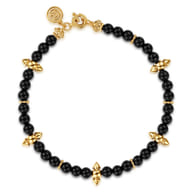 14K Yellow Gold Bujukan and Black Onyx Spike Station Bead Bracelet