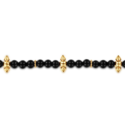 14K Yellow Gold Bujukan and Black Onyx Spike Station Bead Bracelet