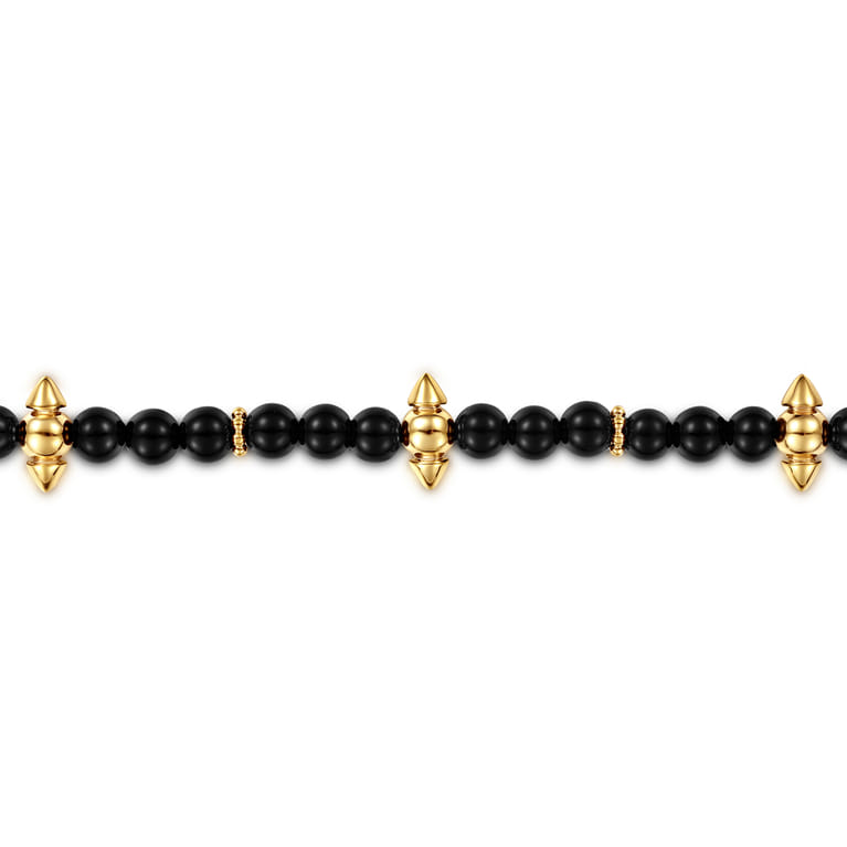 14K Yellow Gold Bujukan and Black Onyx Spike Station Bead Bracelet - Shot 2