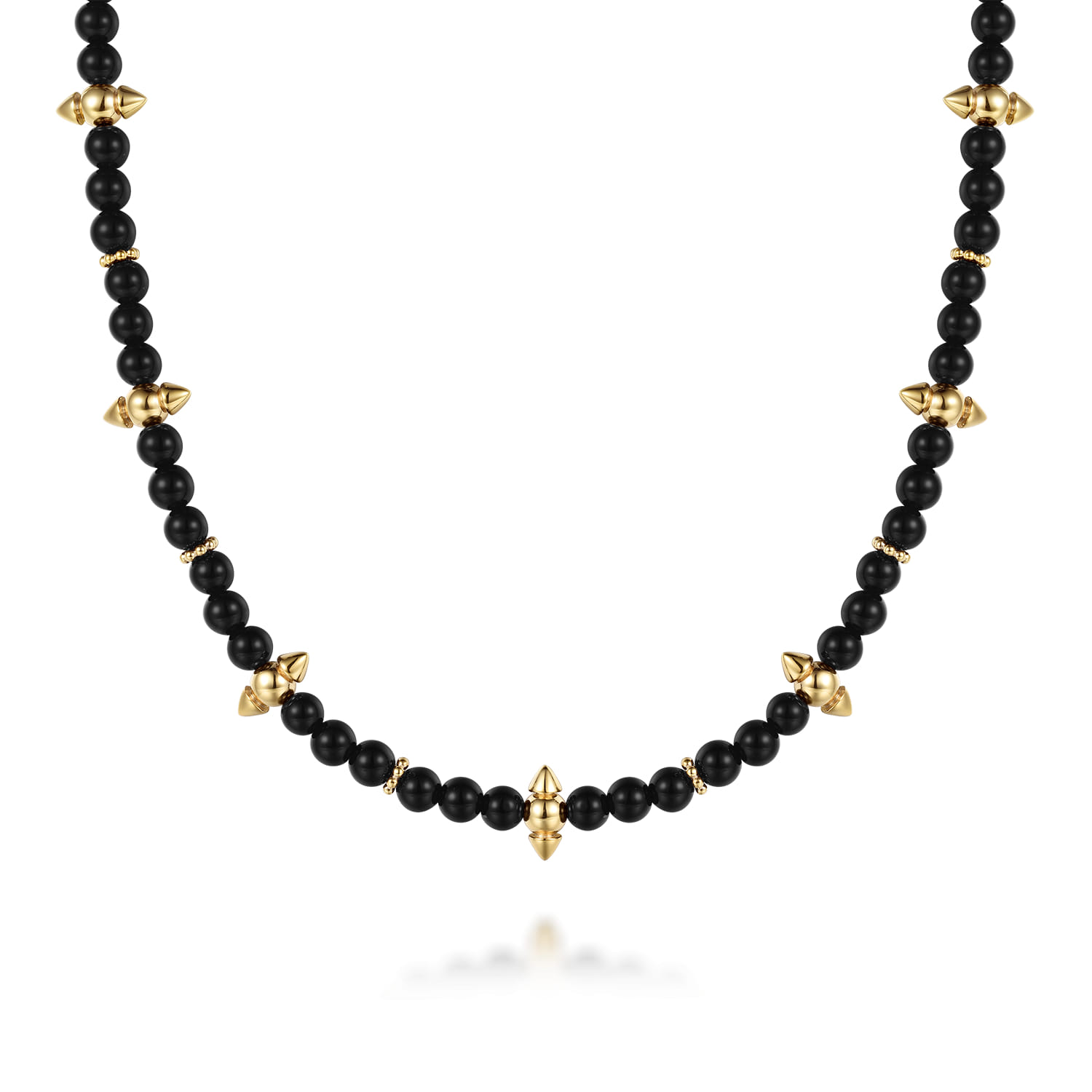 14K Yellow Gold Bujukan and Black Onyx Spike Station Bead Necklace - Shot 1