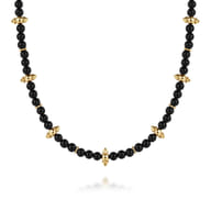 14K Yellow Gold Bujukan and Black Onyx Spike Station Bead Necklace