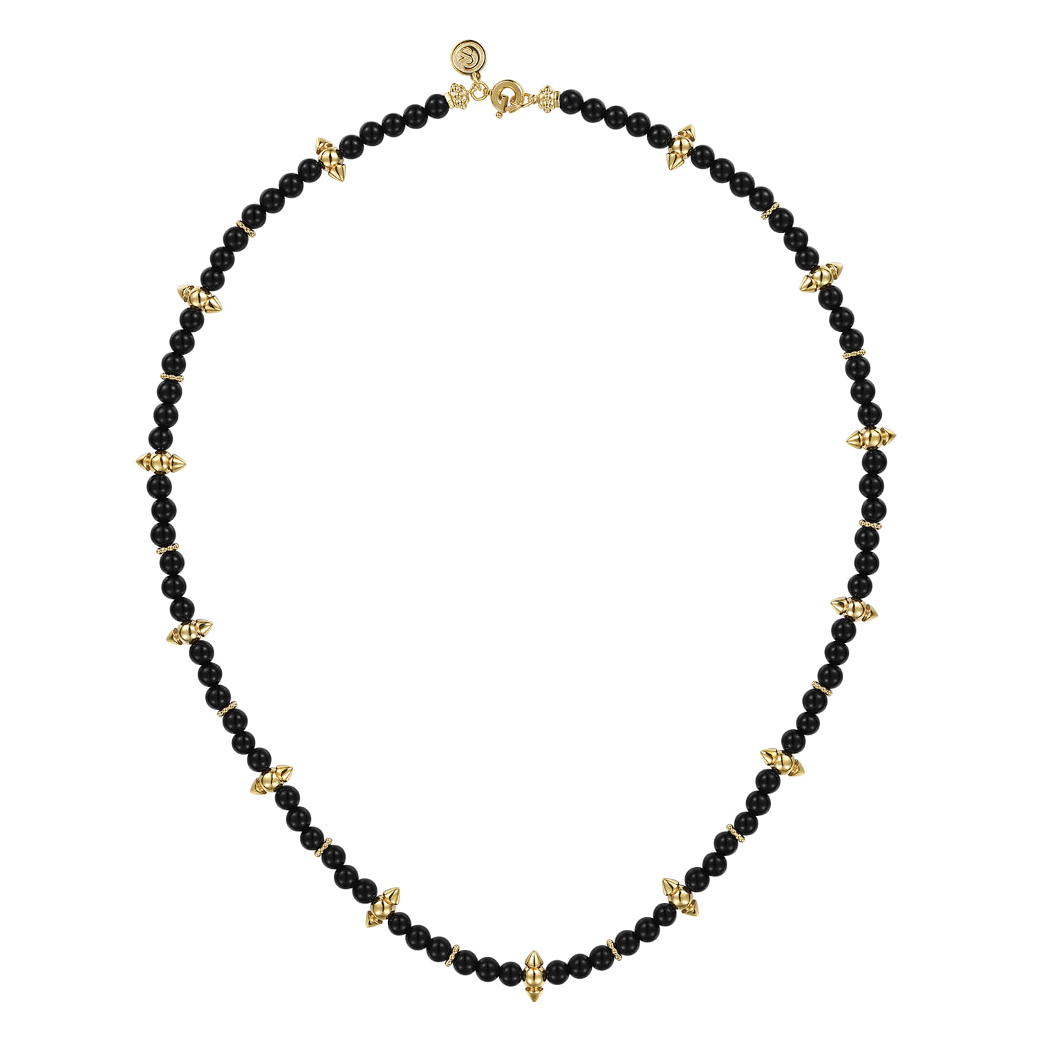 14K Yellow Gold Bujukan and Black Onyx Spike Station Bead Necklace - Shot 2
