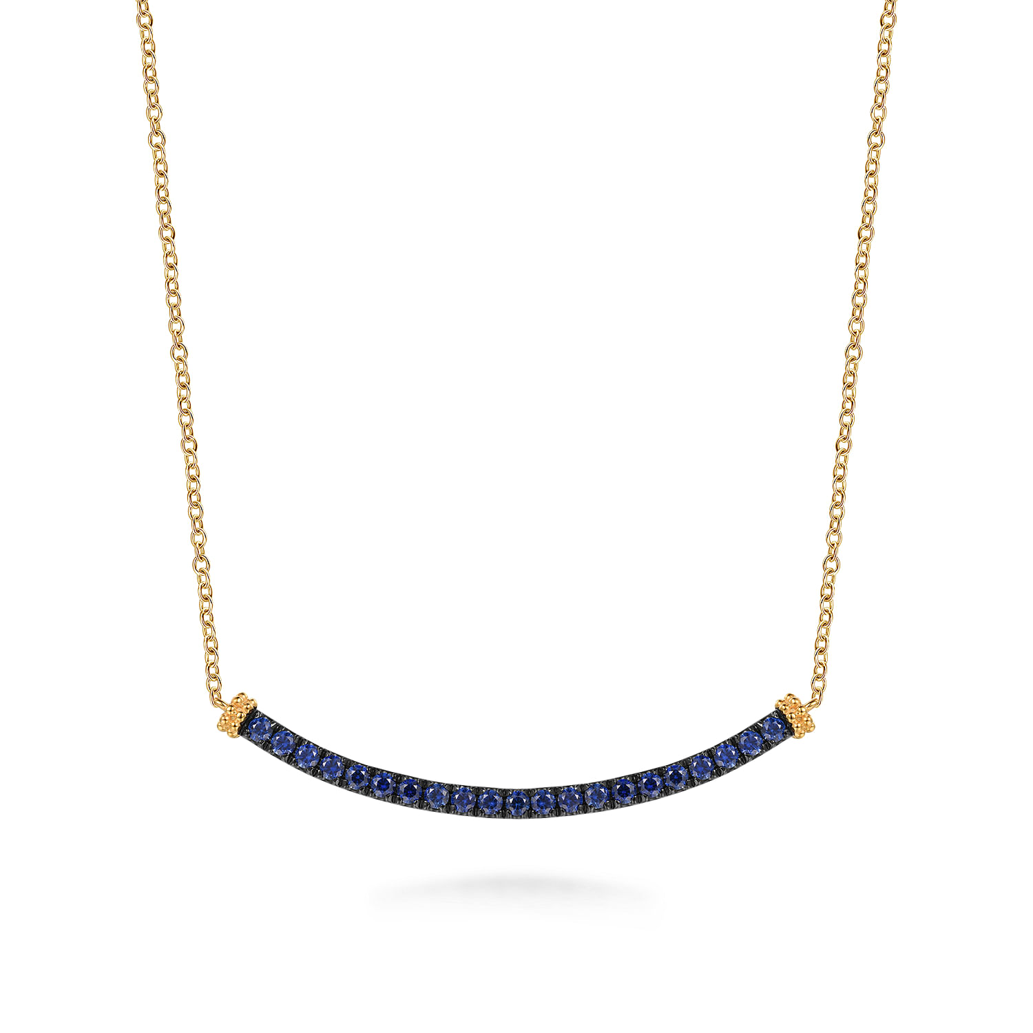 14K Yellow Gold Bujukan and Blue Sapphire Bar Necklace