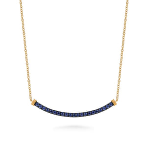 14K Yellow Gold Bujukan and Blue Sapphire Bar Necklace